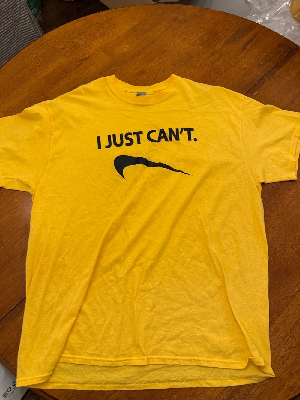 Gildan Yellow Tee with Black Graphic - I JUST CAN'T. XL